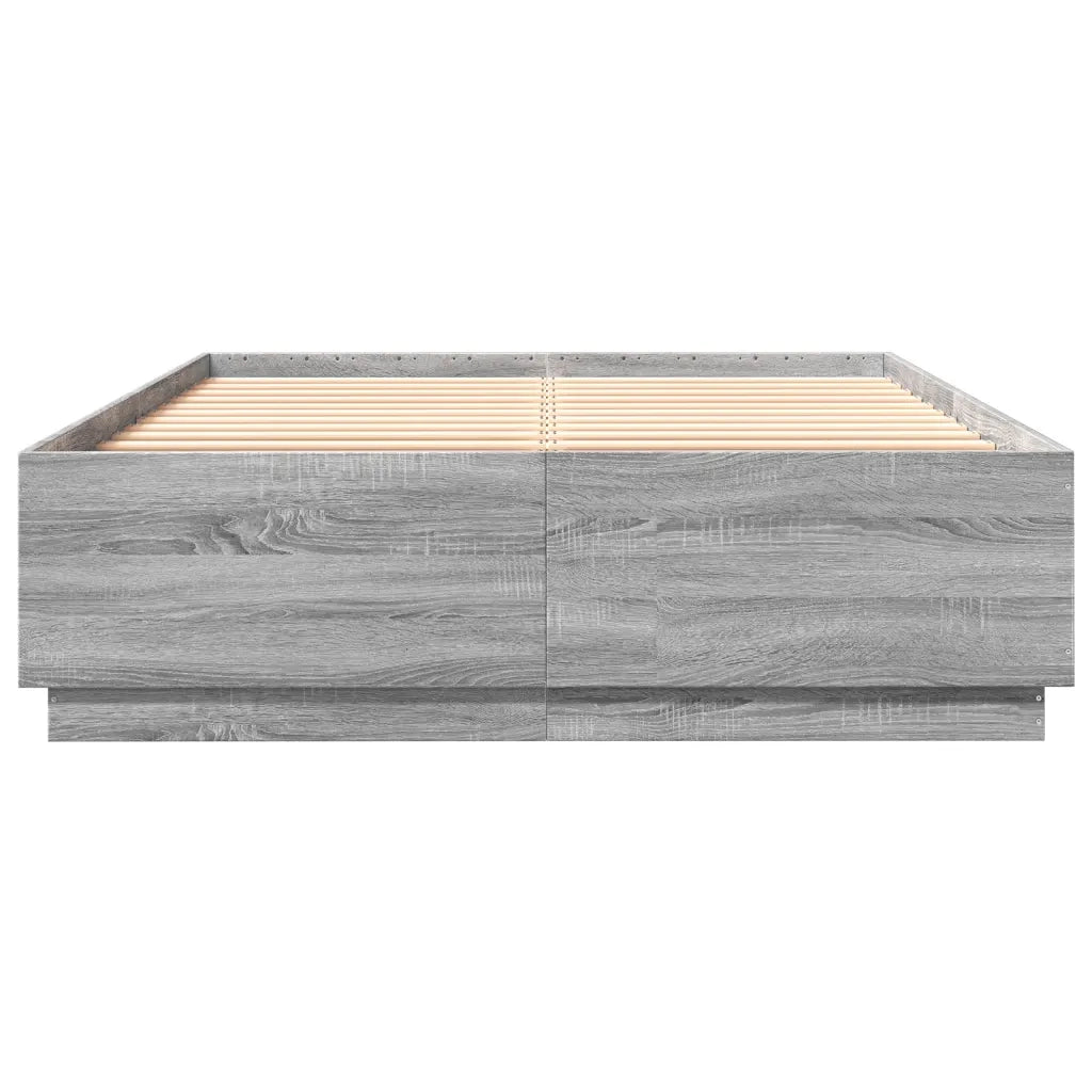 Letto matrimoniale | Letto per adulti | Giroletto Luci LED Grigio Sonoma 120x200 cm Legno Multistrato