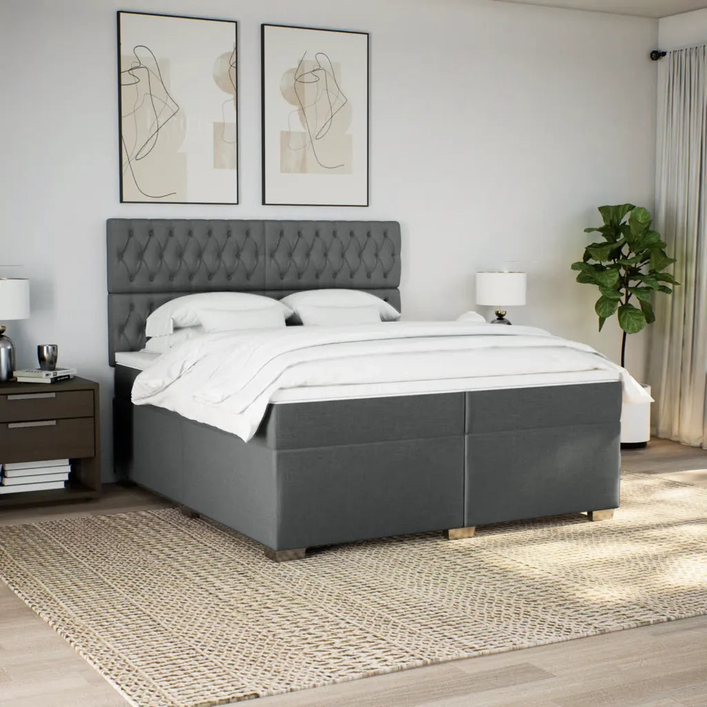 Giroletto a Molle con Materasso Grigio Scuro 200x200 cm Tessuto