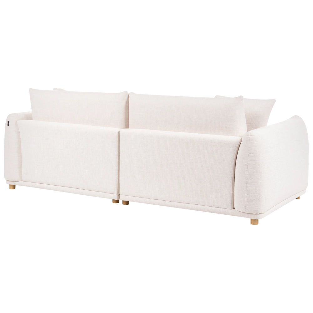 Set divano a 5 posti in tessuto bianco sporco con cuscini decorativi e poltrone con gambe in legno stile moderno