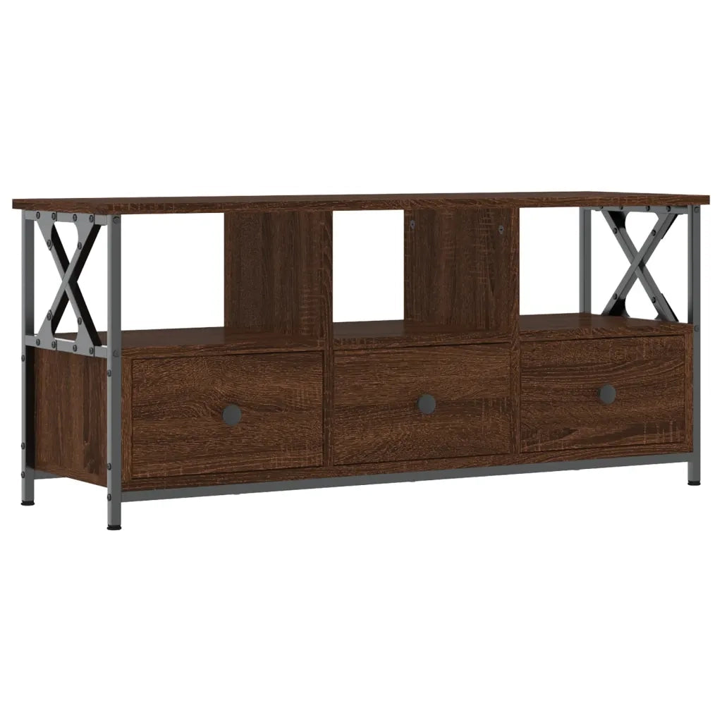 Mobile TV Rovere Marrone 102x33x45 cm Legno Multistrato e Ferro 831792