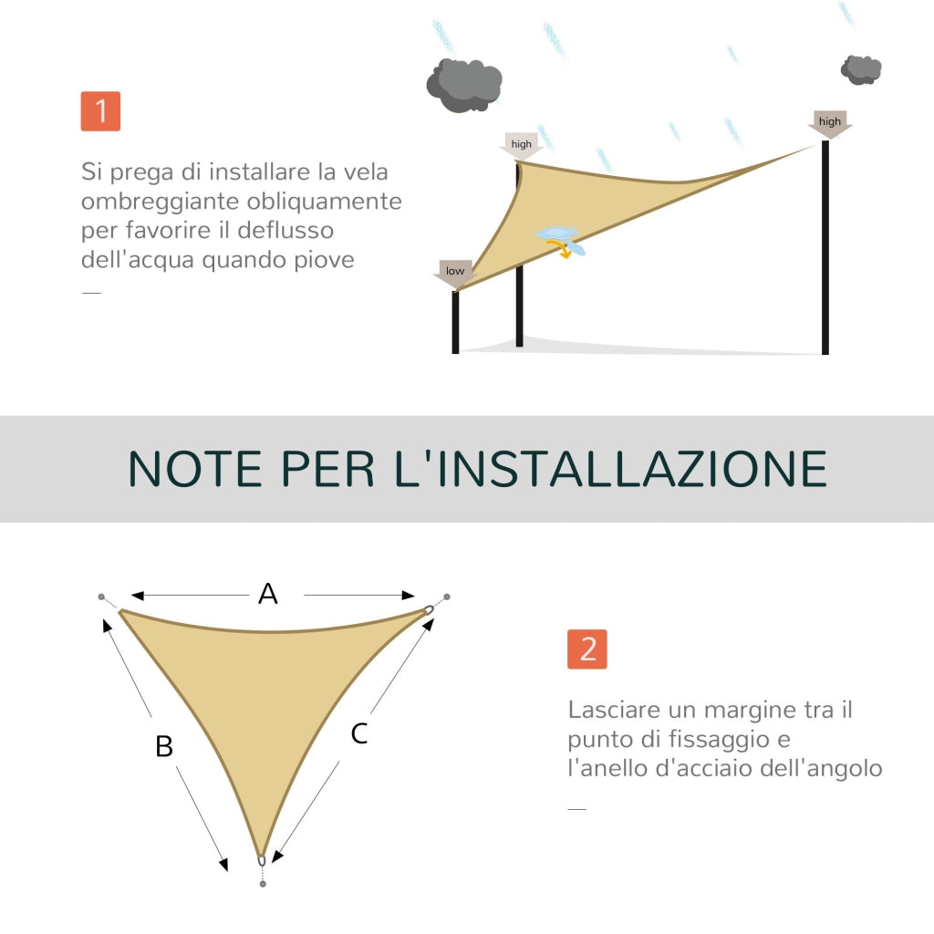 EasyComfort Tenda Parasole Triangolare Impermeabile in HDPE e Metallo, 3x3x3 m, color Ottone