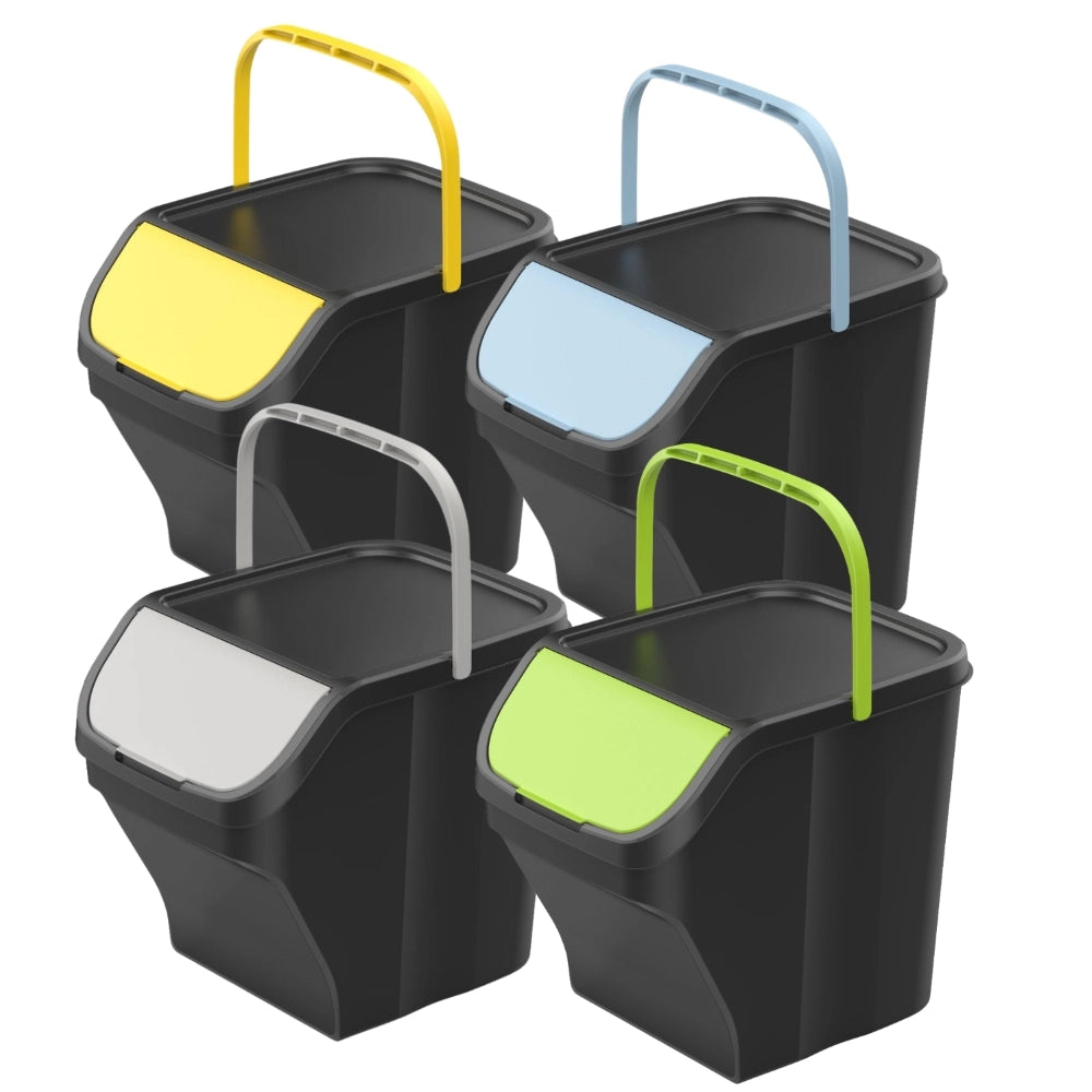 Kit 4 Pezzi Pattumiera Raccolta Differenziata 4x25 Litri con maniglia Corpo NERO