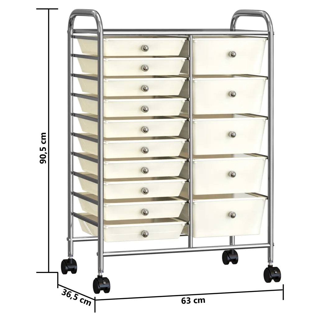 Carrello Portaoggetti XXL con 15 Cassetti Bianco in Plastica 320408