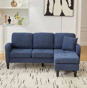 Divano angolare L 166x118x77 cm in tessuto blu, modulare, per spazi piccoli –