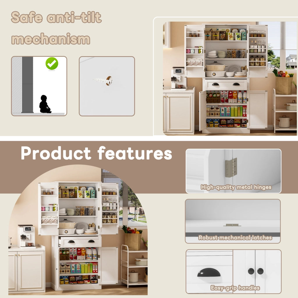 Mobile da cucina, mobile porta snack, 4 ante e 1 cassetto, ripiani regolabili, bianco