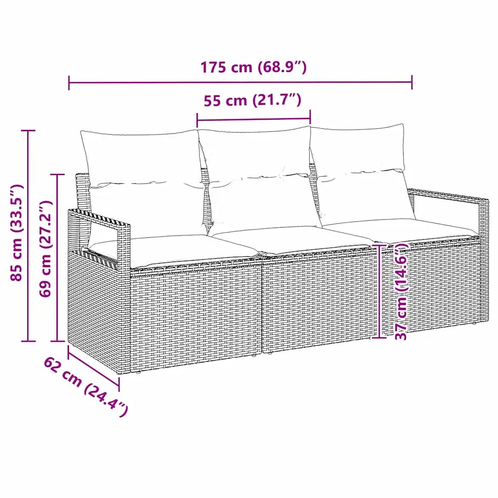 Set di divani 3 pcs Marrone polyrattan