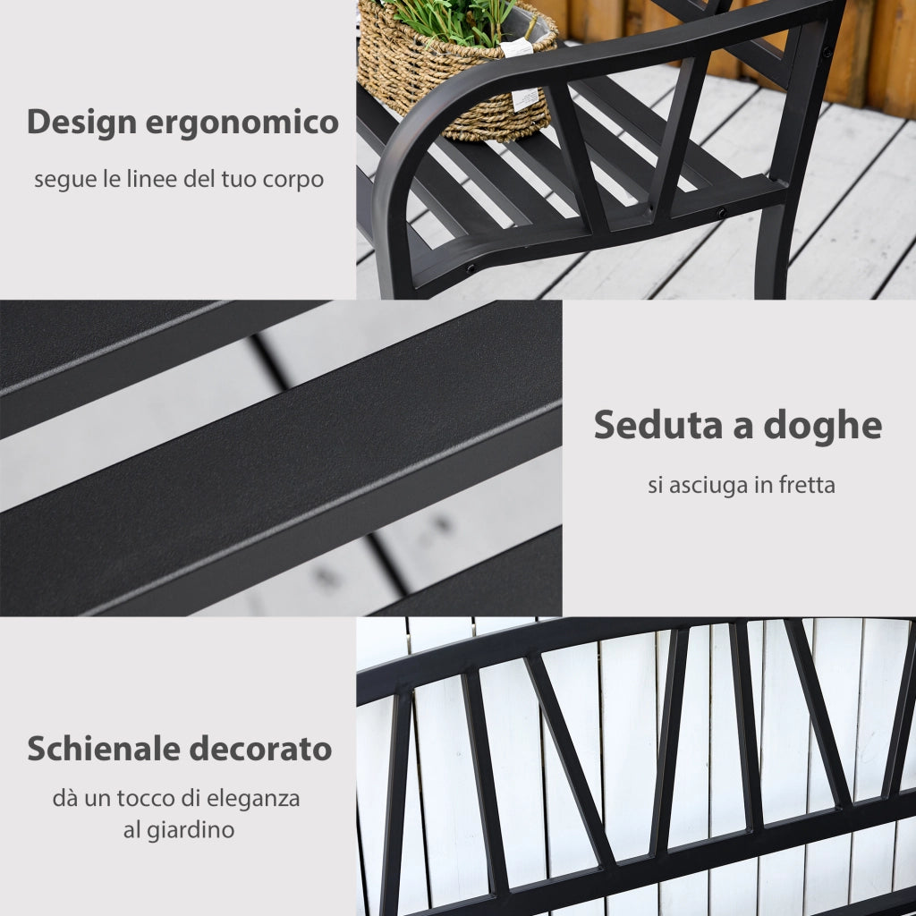 Panchina da Giardino in Metallo ¨C zephmum ¨C Nero, 2 Posti, 128x56x86cm