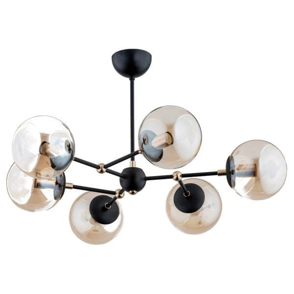 Lampadario Alfa Itoris in vetro moderno nero ambra 6xE14