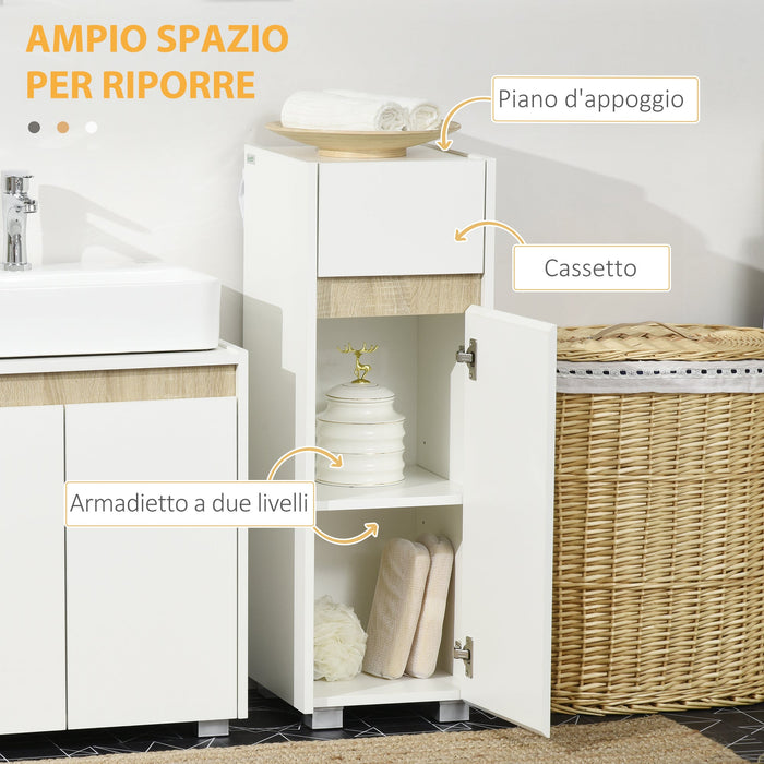 Mobiletto Bagno 30x33x88 cm con Cassetto e Armadietto in Legno  Bianco