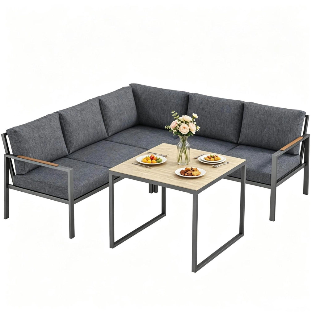 Set lounge da giardino angolare L 5 posti 183x183 cm in metallo e tessuto grigio scuro