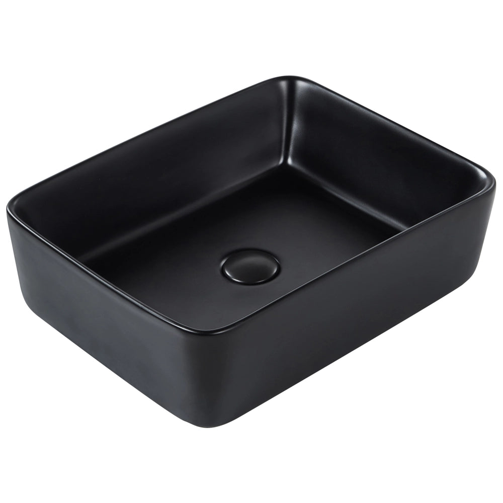 Lavabo da appoggio in ceramica nera lucida 490 x 380 mm Lavello da bagno rettangolare