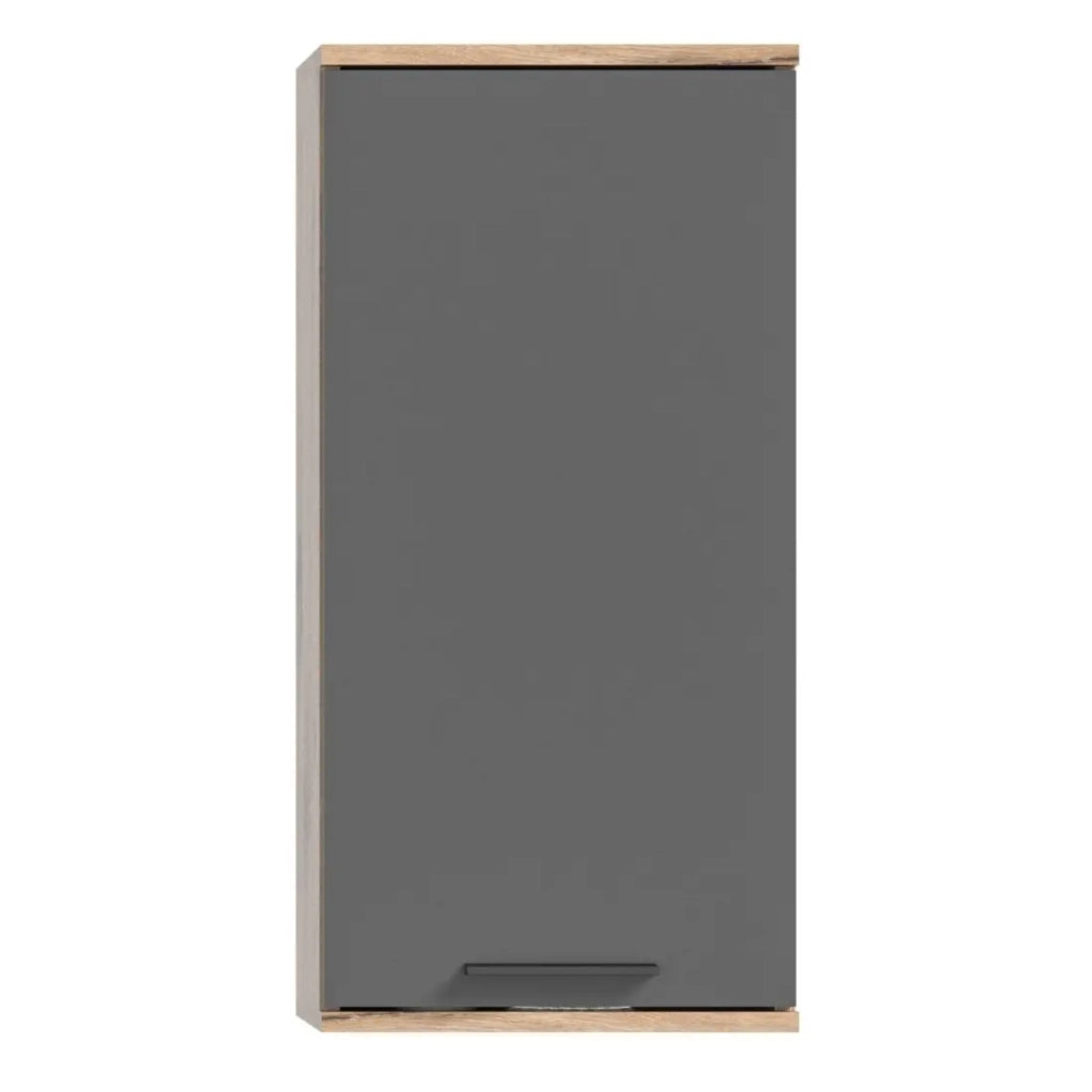 Set da bagno: mobile sotto lavabo + mezza colonna + specchio - Grigio antracite e rovere chiaro - SELMA