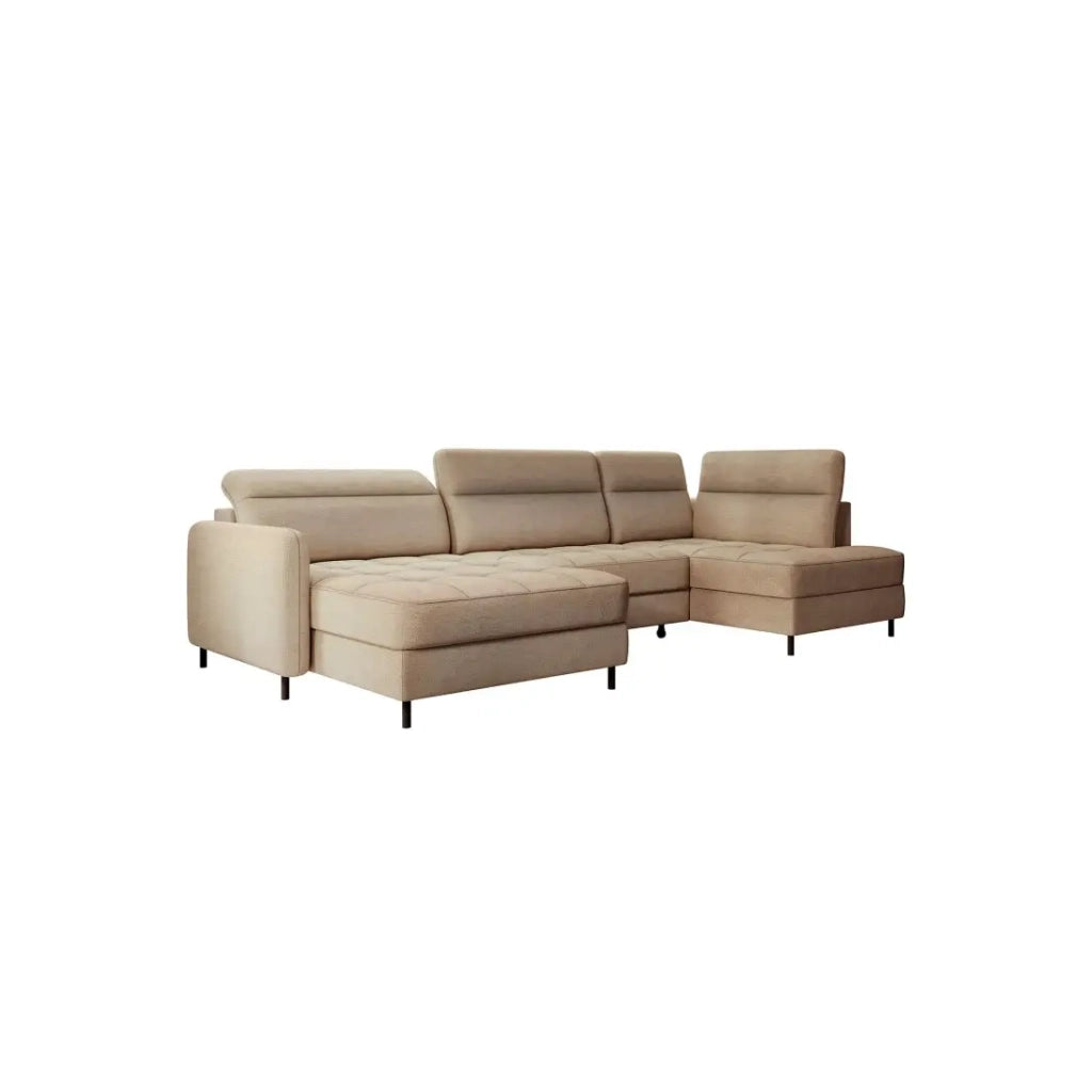 Divano angolare trasformabile BERTHO 306 cm marrone chiaro - Angolo sinistro con contenitore