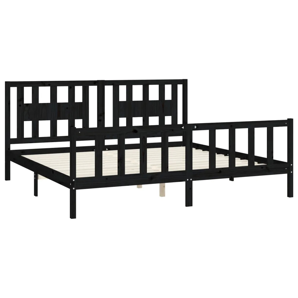 Giroletto con Testiera Nero Legno Massello di Pino 200x200 cm 3188190