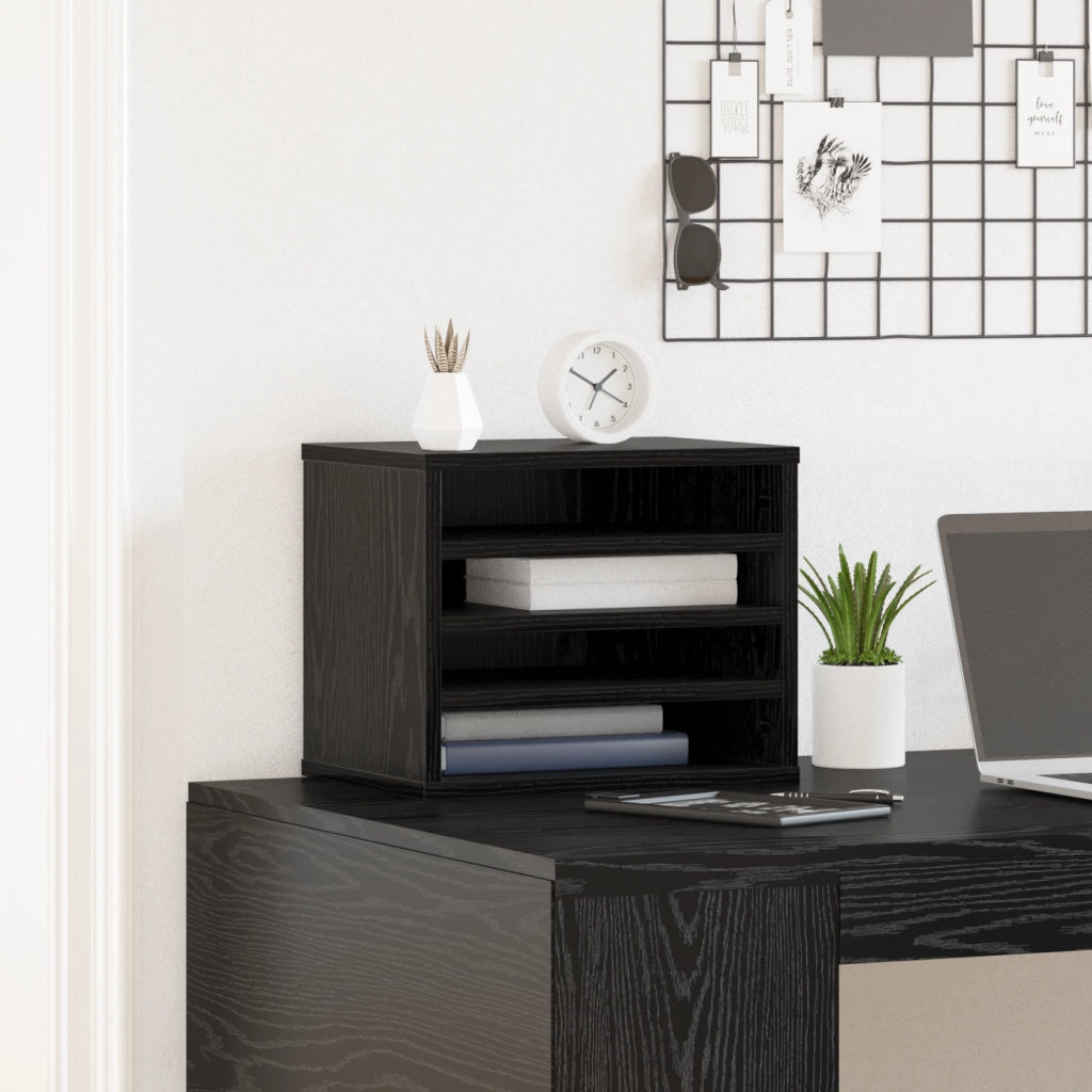 Organizzatore da Scrivania Rovere Nero 36x26x29.5 cm Legno Ingegnerizzato