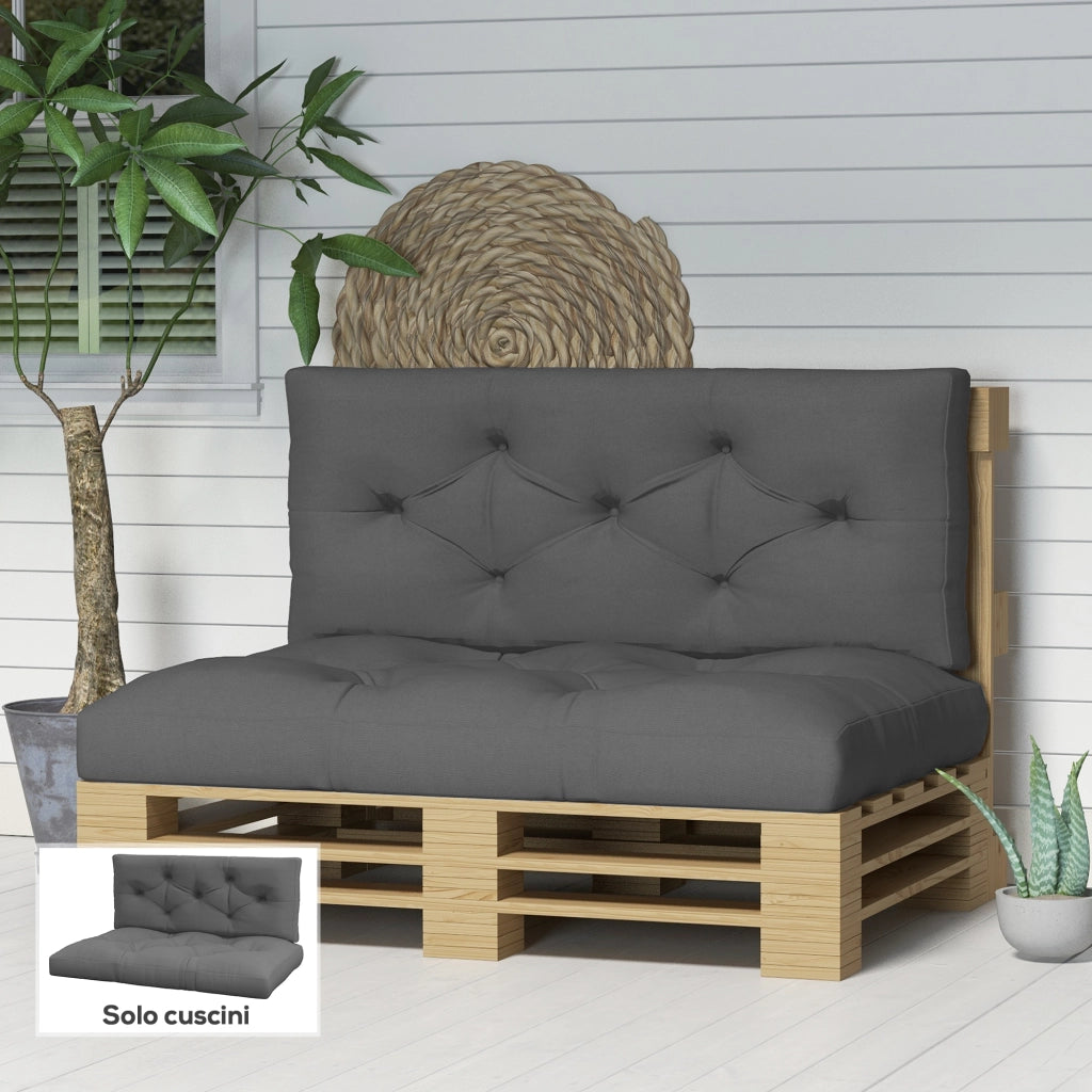 Set 2 Pezzi Cuscini da Giardino per Divani e Pallet in Poliestere con Imbottitura Spessa, Grigio