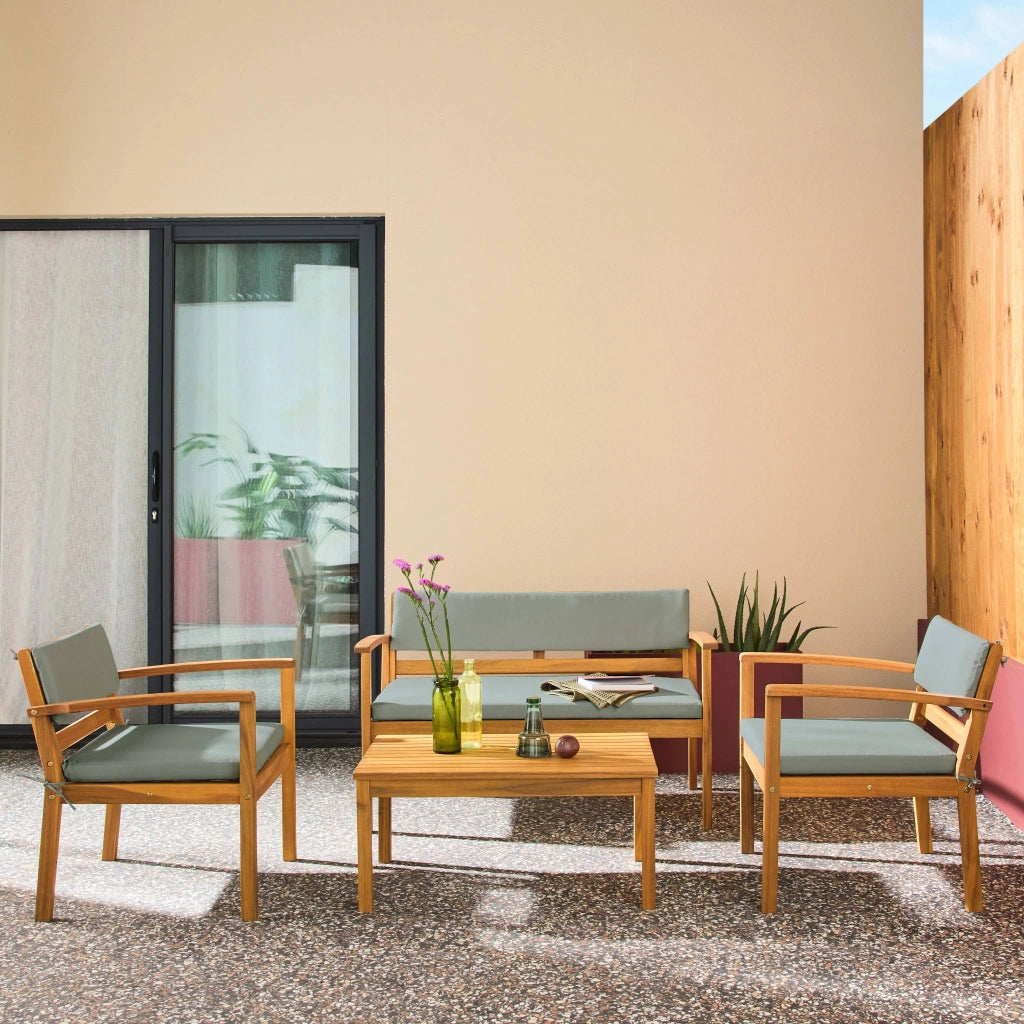 Salotto da giardino in legno di acacia, 4 posti, verde grigio