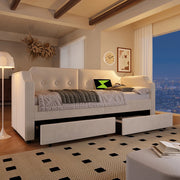 Letto a panca - Xylo - 90x200 cm - Beige - 2 cassetti, luce USB Type-C