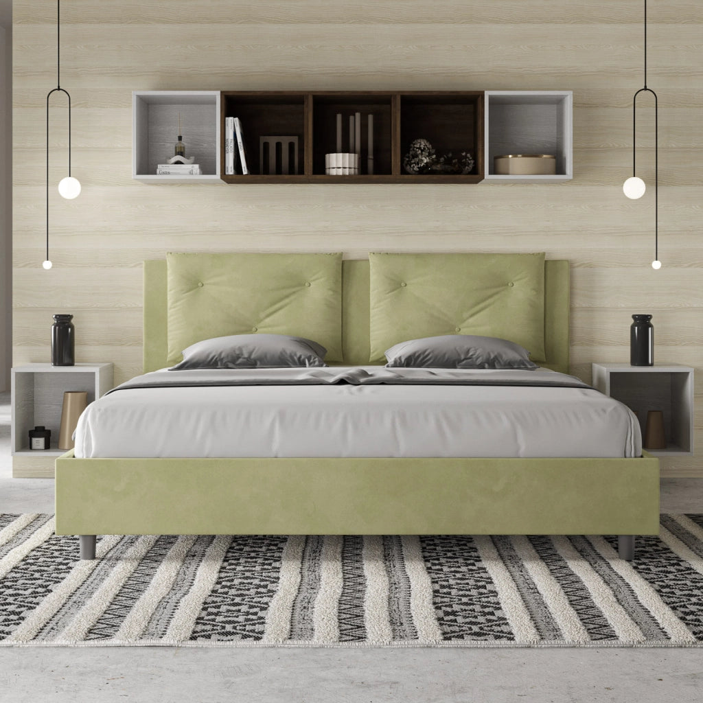 BS COM Letto senza rete imbottito 180x190 microfibra tè verde