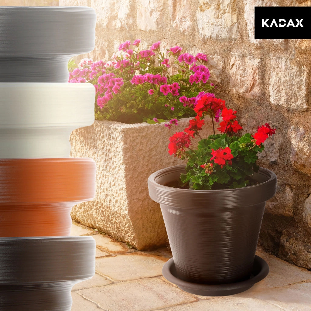 Vaso da giardino KADAX per fiori con coperchio e supporto, grande, marrone, 46 cm