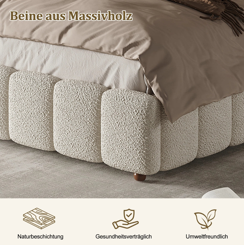 Letto matrimoniale contenitore 180x200 cm in bouclé bianco