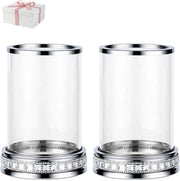 Sostegno per candele in vetro e metallo - Decorazione con pietre di strass - Resistente al vento - Adatto per candele da 3"x5