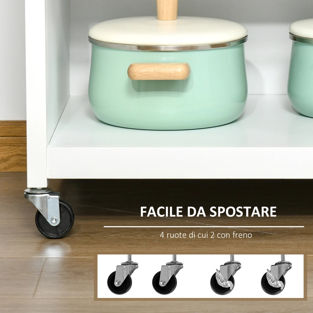 EasyComfort Carrello da Cucina Multiuso con 4 Ruote, in Legno Bianco, 67x48x86.5cm