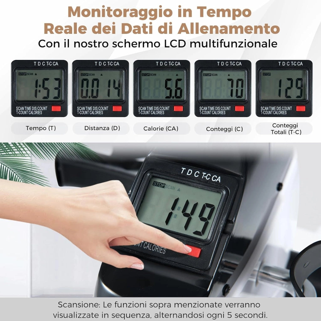 Mini Cyclette, Macchina Portatile per Pedaliere Braccia e Gambe con Display LCD, Cyclette sotto Scrivania da Interno per Allenamento, Portata 100 kg