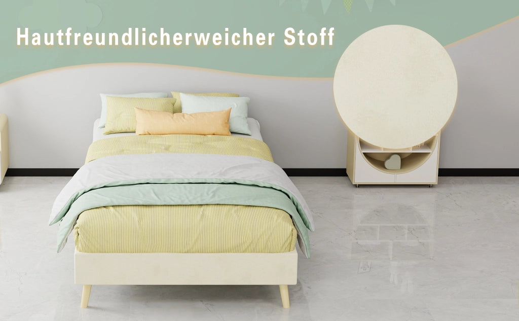 LETTO Moderno 90x200 cm Beige in Tessuto e Metallo