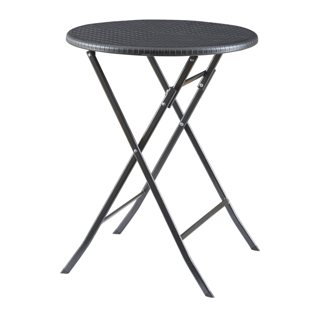 Tavolo da Picnic Mark Pieghevole Ø60 x 74 cm Nero Effetto Rattan [en.casa]