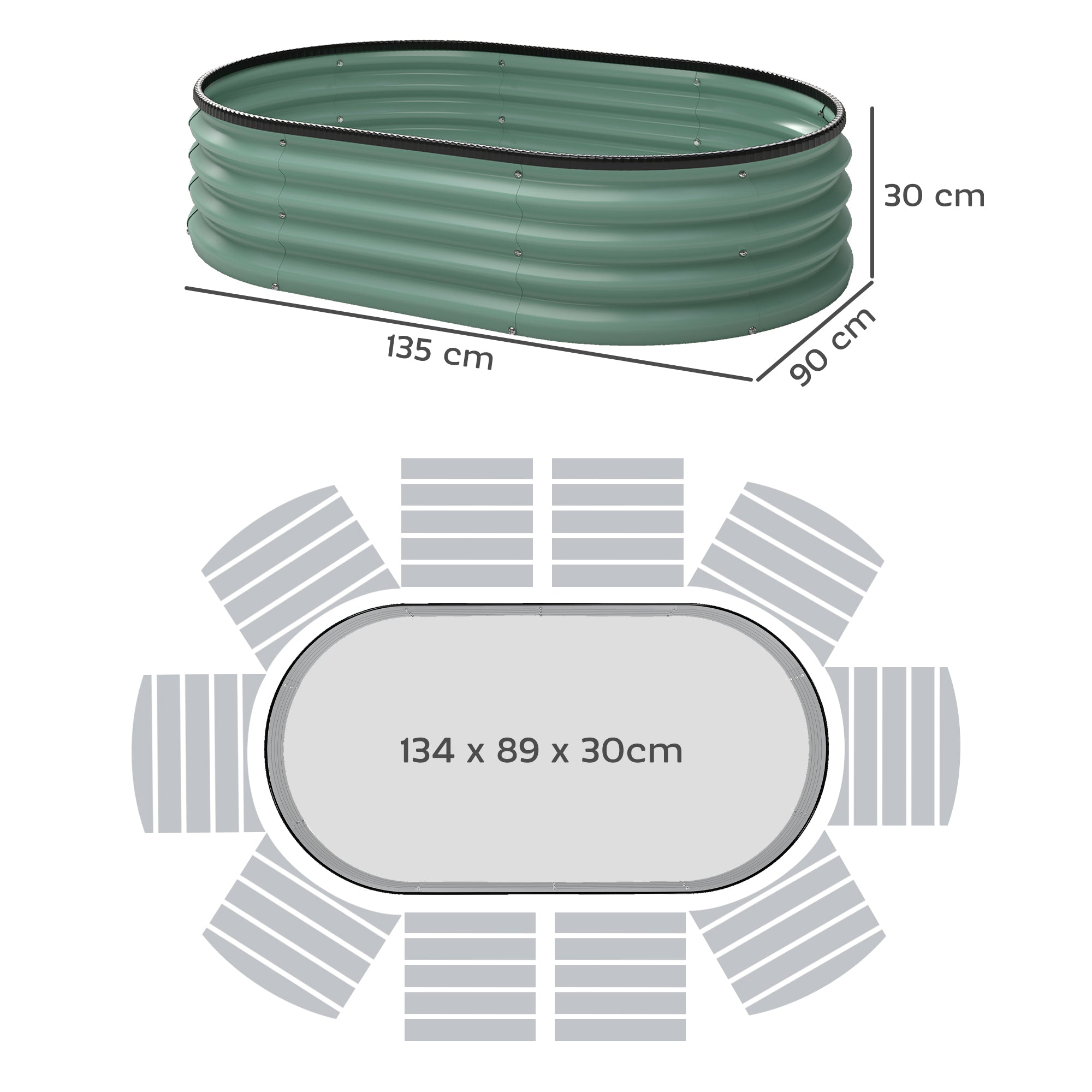 Set di 2 Aiuole Rialzate 135x90x30 cm con Bordo in Gomma e Design Modulare in Metallo Galvanizzato Verde
