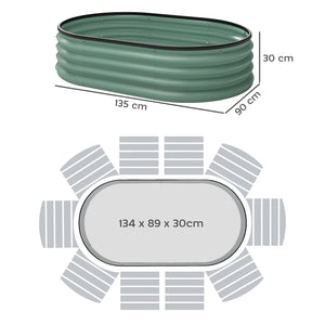 Set di 2 Aiuole Rialzate 135x90x30 cm con Bordo in Gomma e Design Modulare in Metallo Galvanizzato Verde
