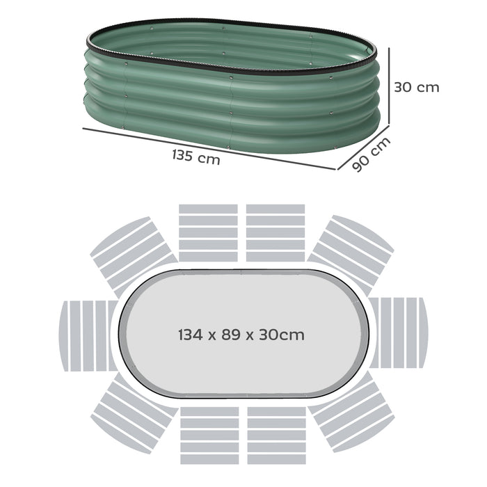 Set di 2 Aiuole Rialzate 135x90x30 cm con Bordo in Gomma e Design Modulare in Metallo Galvanizzato Verde