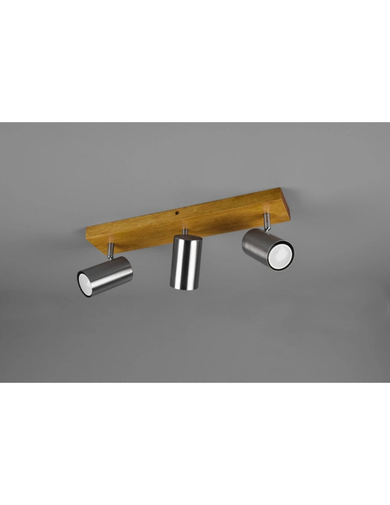 Faretto Marley 3 Spot GU10 Nichel E Legno L44 cm Trio Lighting