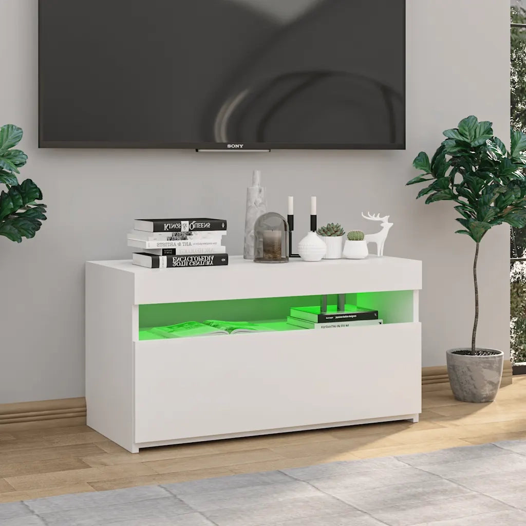 Mobile Porta TV con Luci LED-Credenza TV Bianco 75x35x40 cm