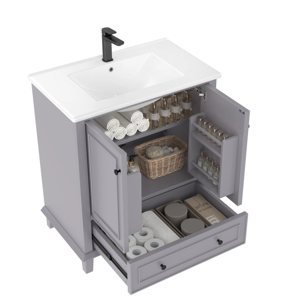 Mobile bagno freestanding grigio con lavabo in ceramica 76x46x87 cm
