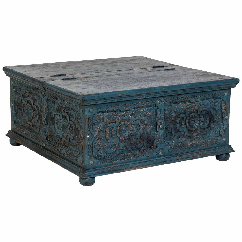 Tavolino artigianale in legno blu 100x100x47h cm