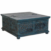 Tavolino artigianale in legno blu 100x100x47h cm