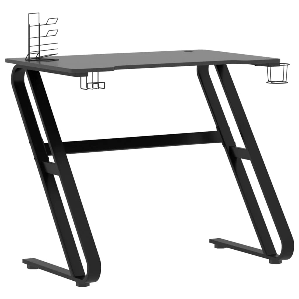 Scrivania tavolo postazione di lavoro mobile per computer studio per computer scrivania da gioco con gambe a forma di ZZ 90 x 60 x 75 cm nero 02_0023774