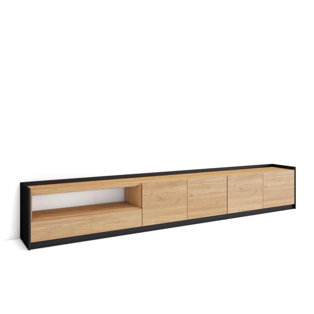 Mobile TV Soggiorno, 310x50x37 cm, Per TV fino a 80", Mobile Soggiorno, Rovere e nero