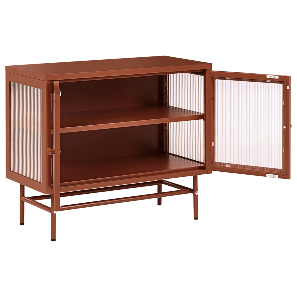 Credenza in acciaio con vetro scanalato, 2 ante, ripiani regolabili ruggine ripiani regolabili design moderno e industriale