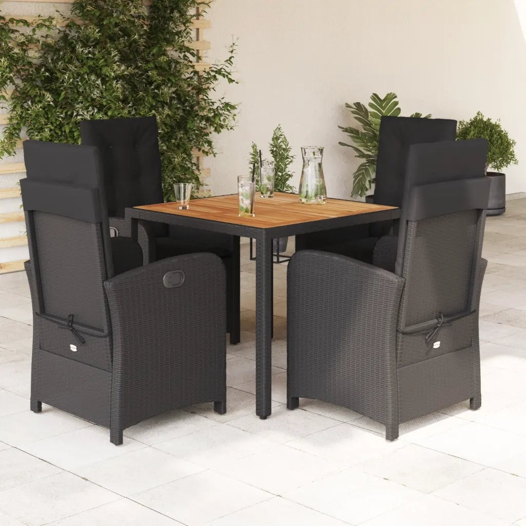Set da Pranzo da Giardino 5 pz Nero con Cuscini in Polyrattan 3212231