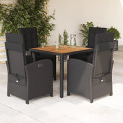 Set da Pranzo da Giardino 5 pz Nero con Cuscini in Polyrattan 3212231