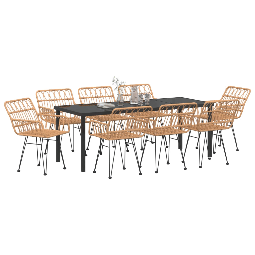 Set da Pranzo da Giardino 9 Pezzi Marrone in Polyrattan