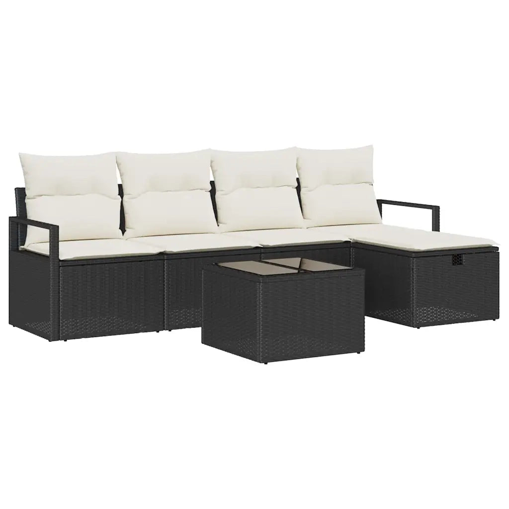 Set di divani con cuscino 6 pcs Nero e Crema polyrattan