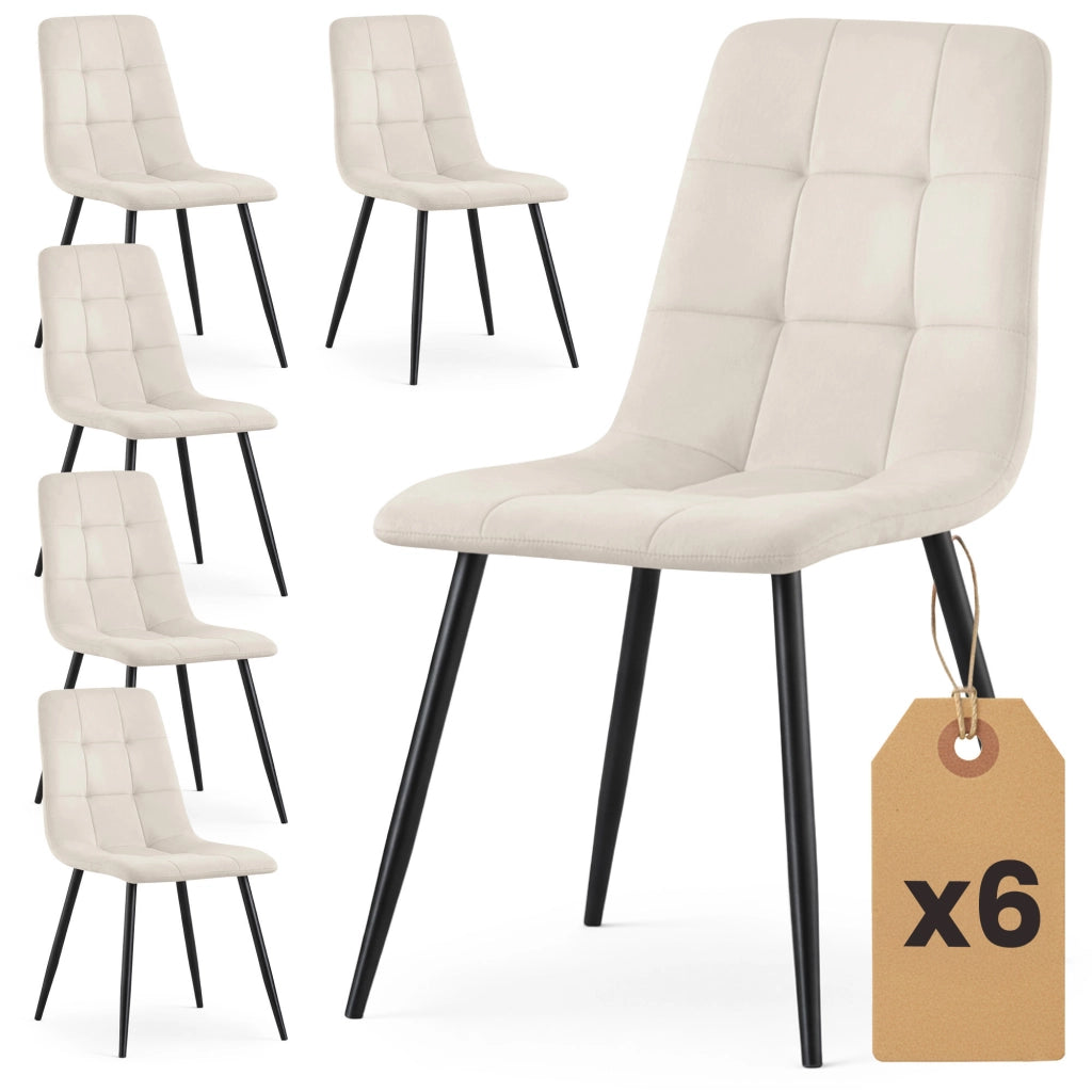 Set di 6 Sedie in velluto trapuntate NERO Beige gambe nere
