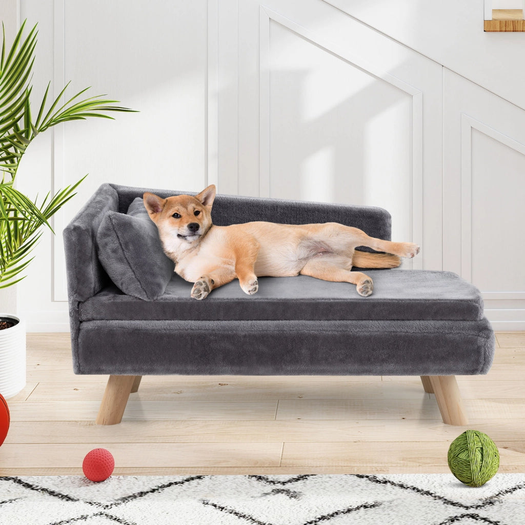 Divano letto per cani con cuscino imbottito rimovibile e morbido cuscino-Sofa per animali Gambe in legno robuste Grigio