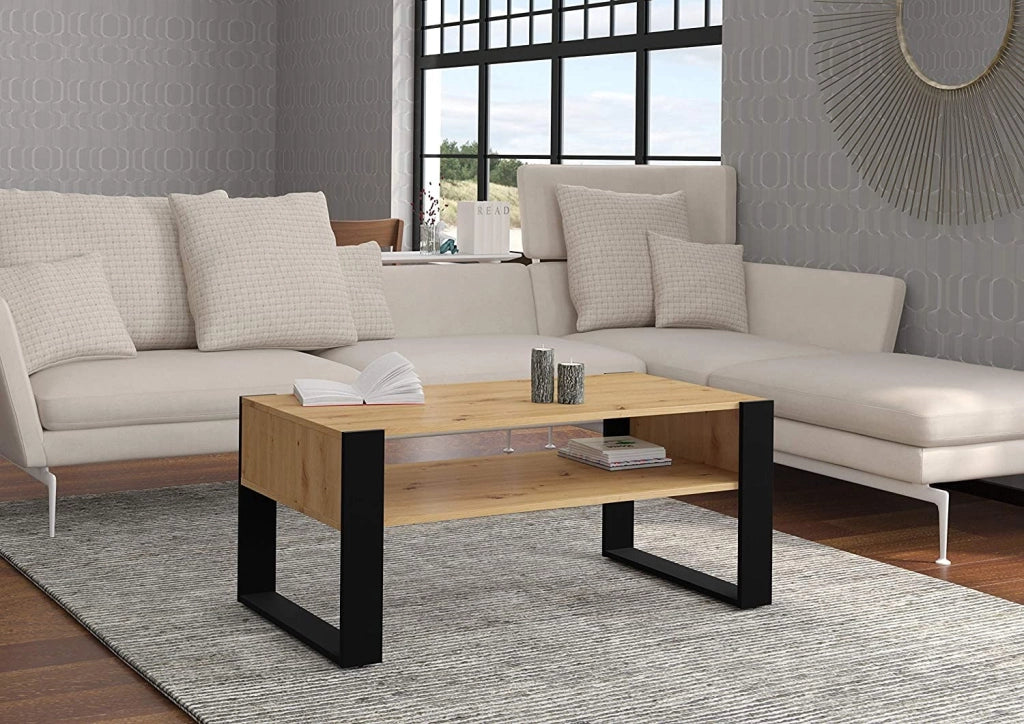 Tavolino da Caffè Nuka Cm 110 x 60 x 48H colre Rovere Rustico e gambe Nere
