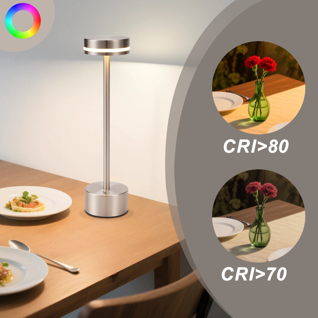 ZMH Lampada da tavolo LED argento set 2 pezzi wireless batteria touch dimmerabile H32cm per comodino camera letto