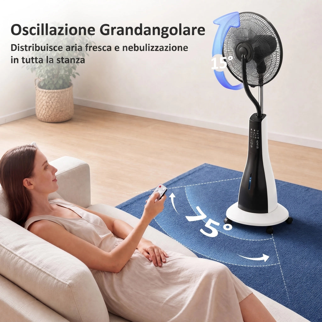 Ventilatore a Nebulizzazione da 3L a 3 Modalit¨¤ e 3 Velocit¨¤, in Plastica e Metallo, 50x40x125 cm, Bianco e Nero